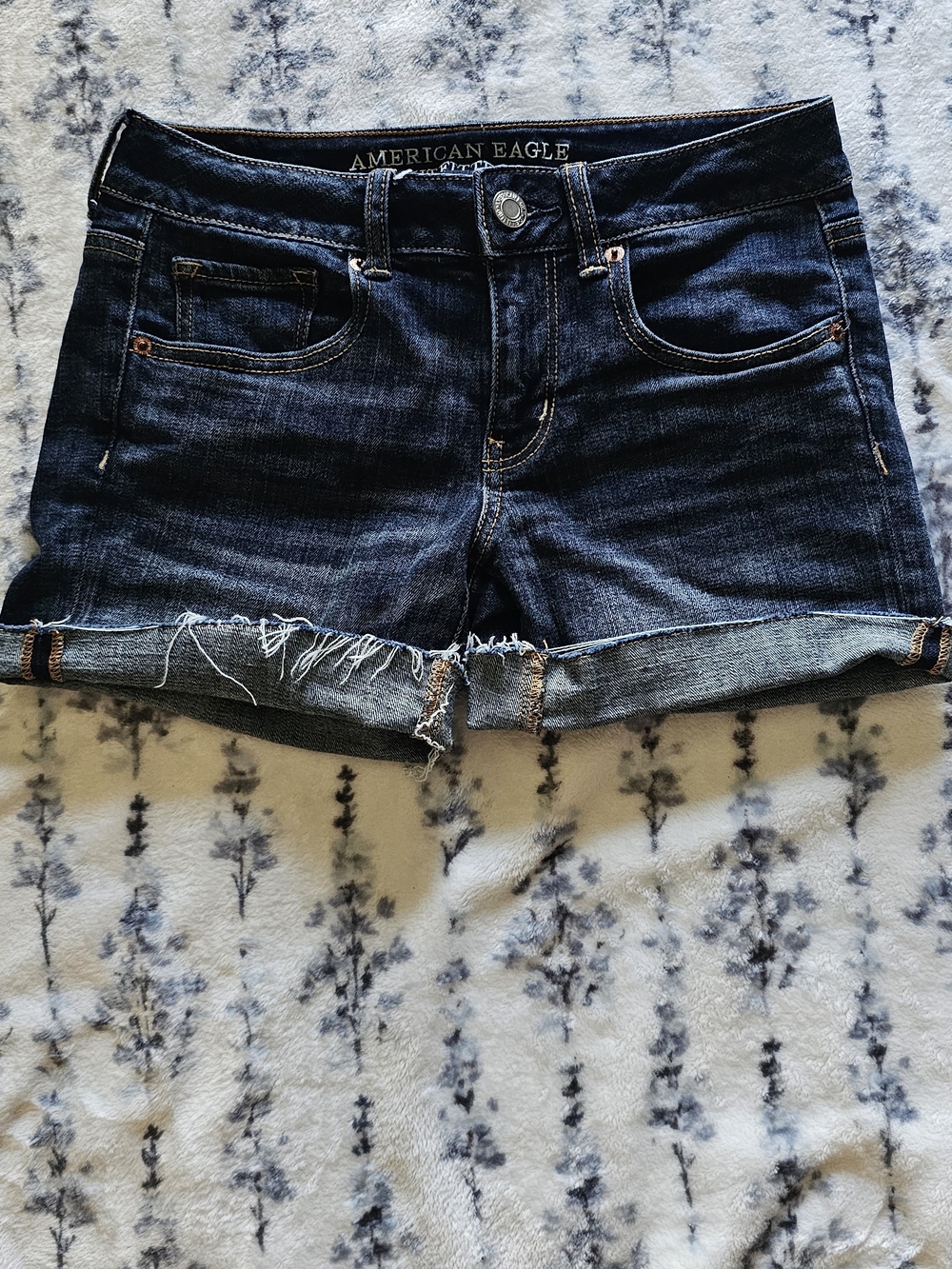 American Eagle Outfitters Midi Dark Indigo Rolled Hem Denim Shorts